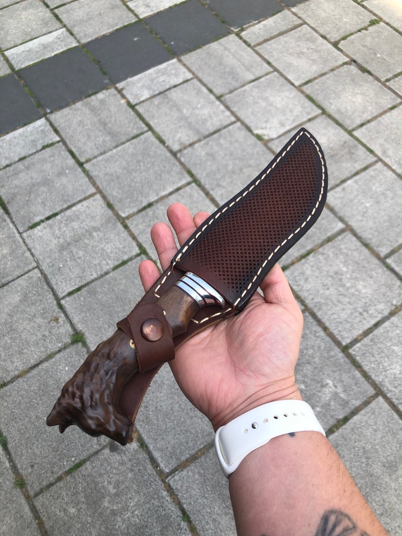 Wolf Head Camping Knife Custom Handmade Handcrafted Hunting Knife,Anniversary & Birthday Gift for Him, Unique Custom Blade,Customized Knife