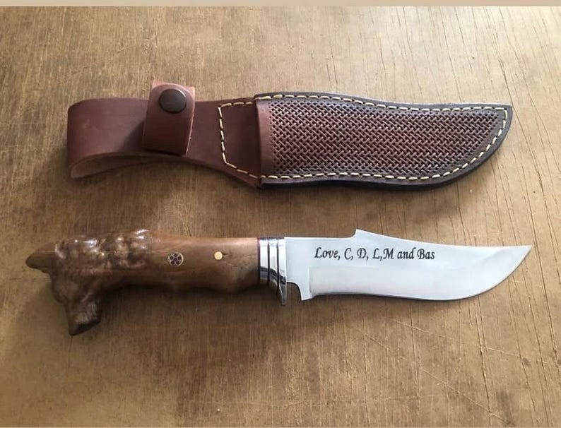 Wolf Head Camping Knife Custom Handmade Handcrafted Hunting Knife,Anniversary & Birthday Gift for Him, Unique Custom Blade,Customized Knife
