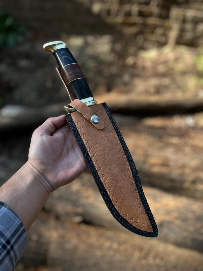 Ręcznie robiony nóż Bowie ze stali D2 z pochwą: nóż myśliwski w stylu krokodyla Dundee