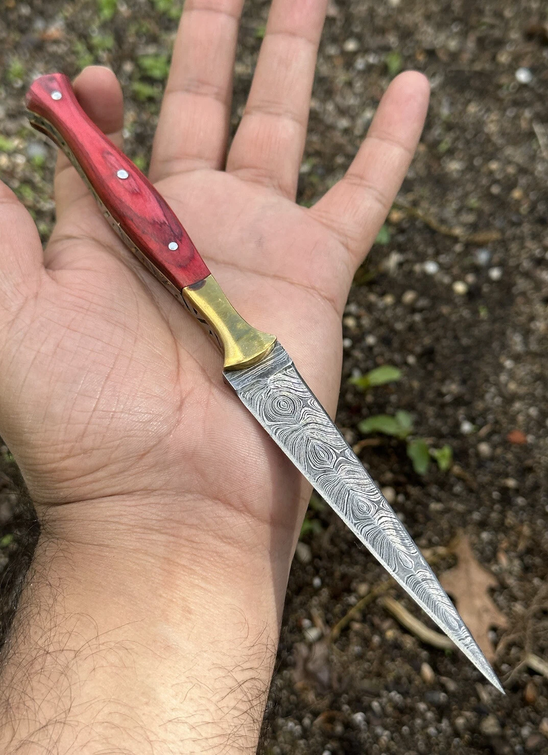 ręcznie robiony sztylet myśliwski ze stali damasceńskiej, nóż ze stałym ostrzem, nóż do butów, dwustronny EDC