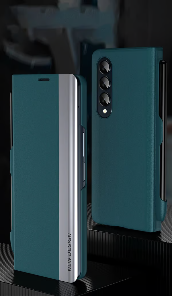 Luxus, galvanizált bőr mágneses telefontok telefon állvánnyal, ceruzával, ceruza nyílással és zsanérral Galaxy Z Fold3/4/5/6készülékhez