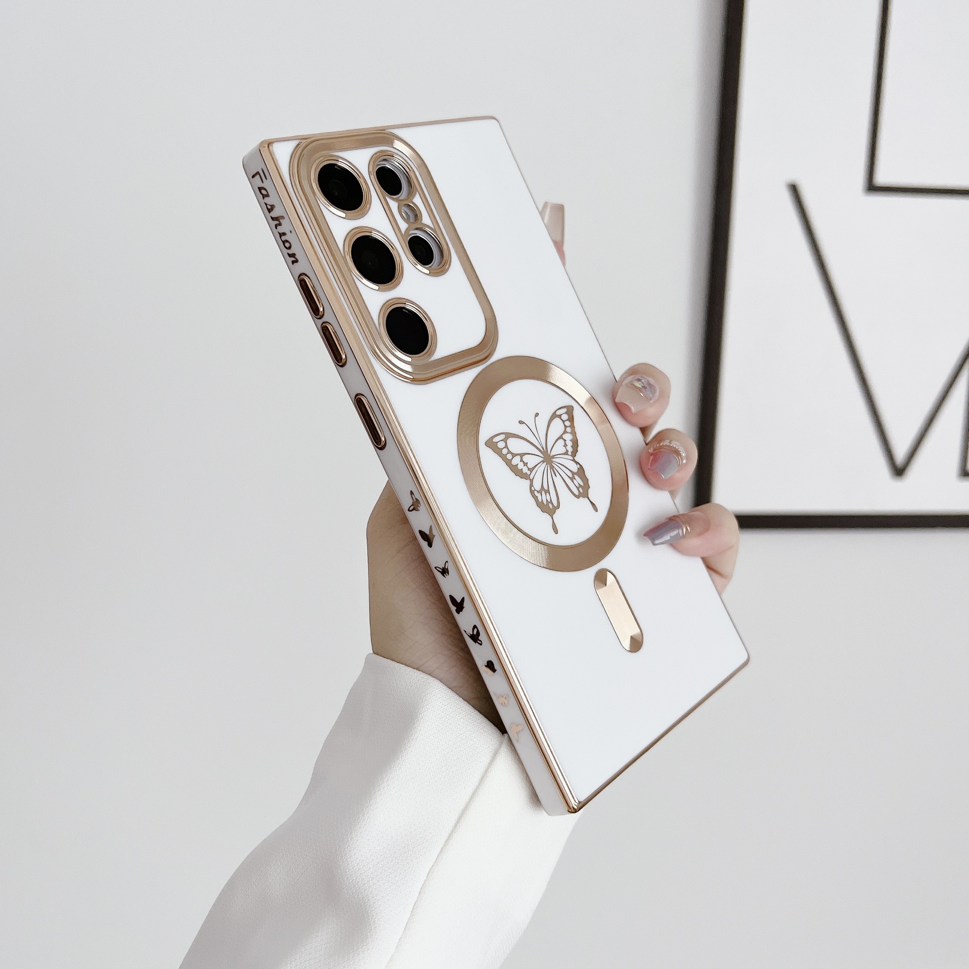 Divatos Butterfly bevonatú mágneses telefontok Samsung Galaxy S23 S22 S21 telefonhoz