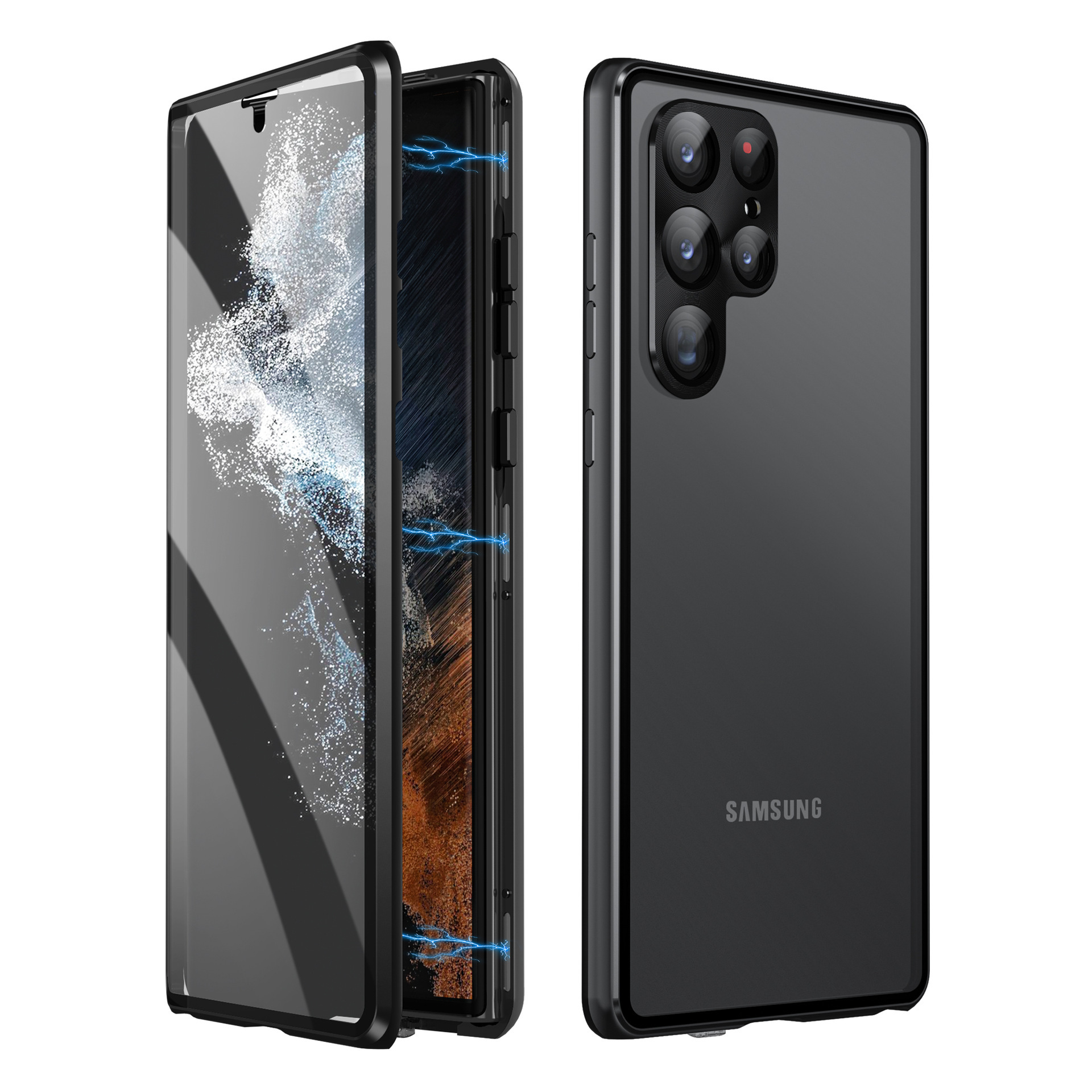 Samsung fémötvözet mágneses 360°-os Full Surround Screen HD, kukucskálás gátló üvegvédő tok