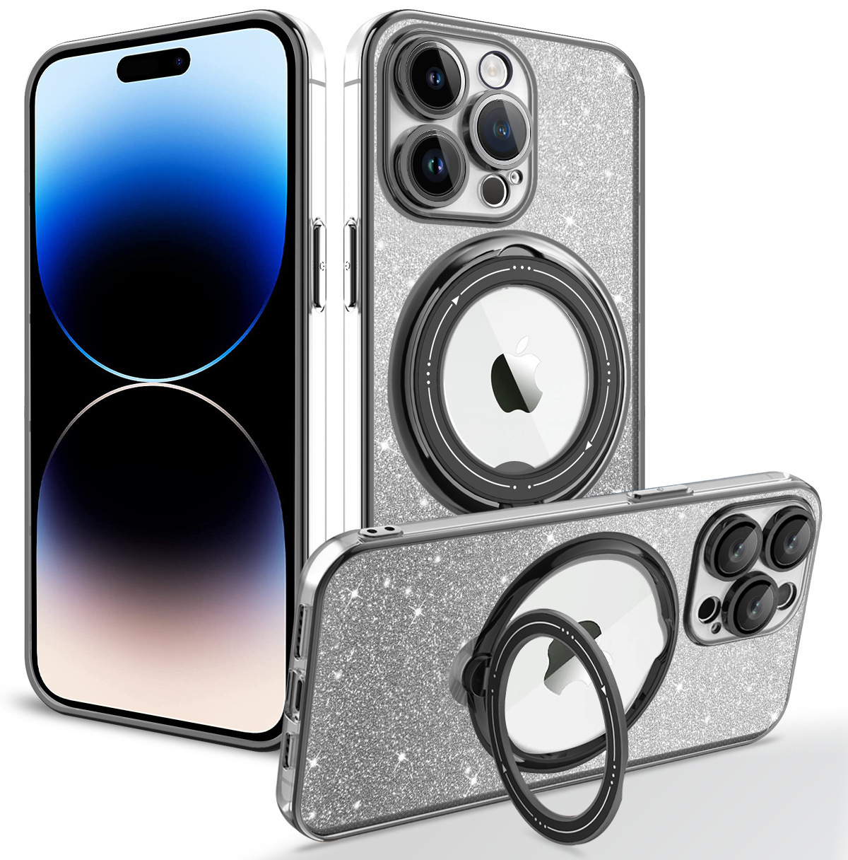 📱Elektromos mágneses csillogó iPhone tok láthatatlan állvánnyal