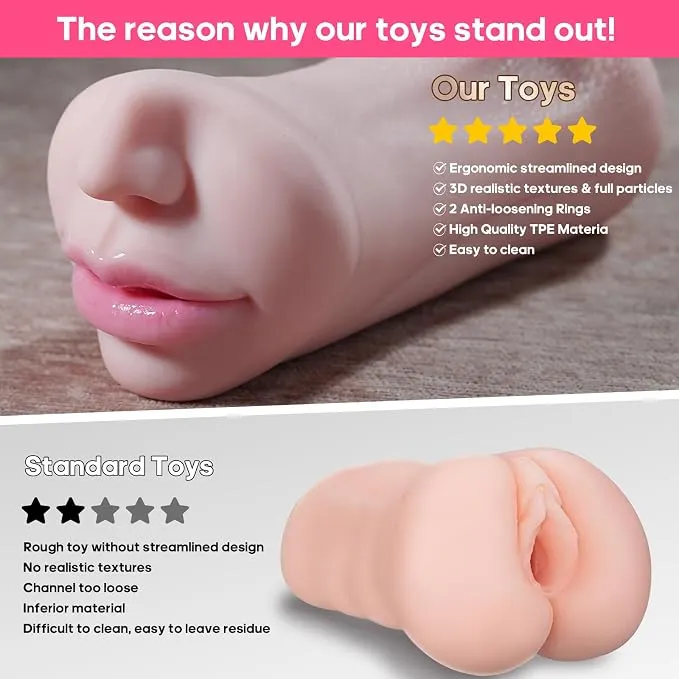 3 az 1-ben zsebes punci férfi maszurbátor realisztikus arccal, szexuális játékszerek férfiaknak 3D textúrázott realisztikus hüvely szűk végbélnyílás szexi szájjal, szexbabák 1,4 fontos férfi szexuális játék maszturbáció