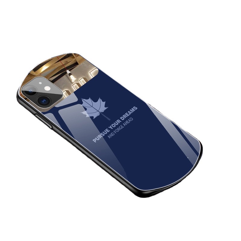 Πολυτελής οβάλ γυάλινη θήκη με φύλλα σφενδάμου για iPhone