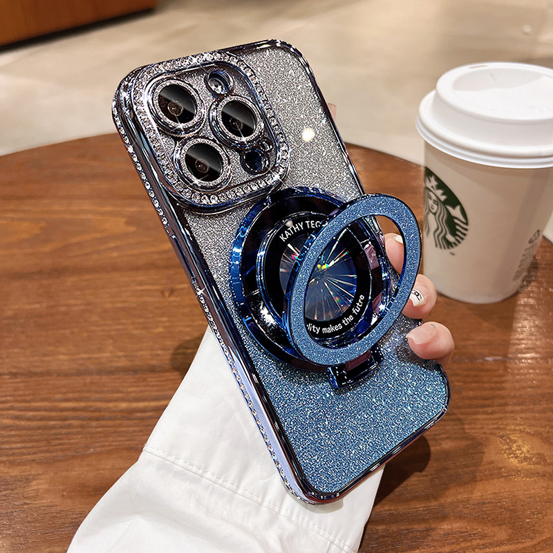 Μαγνητική θήκη iPhone με γκλίτερ και στρας και αόρατη βάση