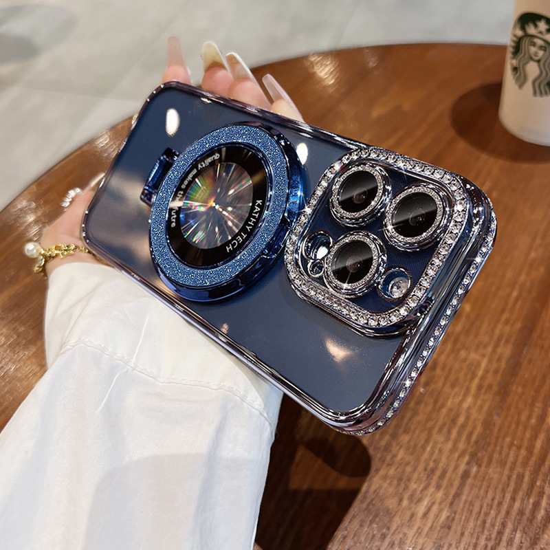 Μαγνητική θήκη iPhone με στρας με γκλίτερ και αόρατη βάση