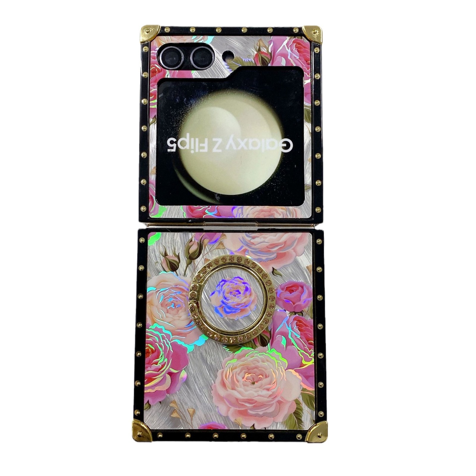 Luxury Laser Flower Square Punk Rivet Αντικραδασμικό κάλυμμα τηλεφώνου για Samsung Galaxy Z Flip 5/4/3