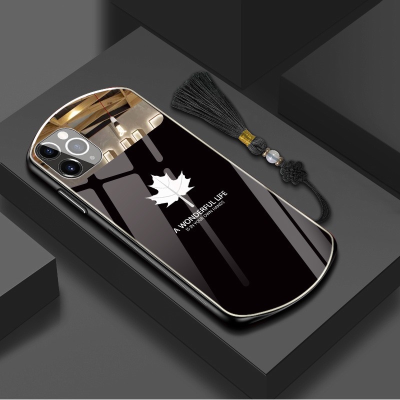 Πολυτελής οβάλ γυάλινη θήκη με φύλλα σφενδάμου για iPhone