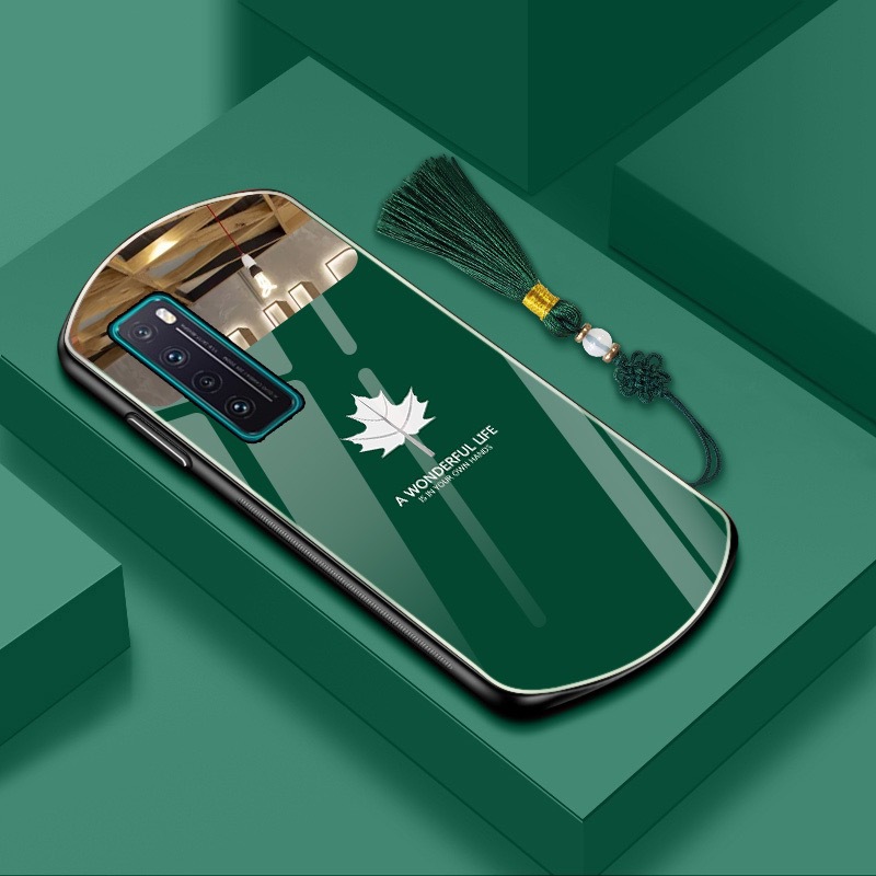 Πολυτελής οβάλ γυάλινη θήκη με φύλλα σφενδάμου για iPhone