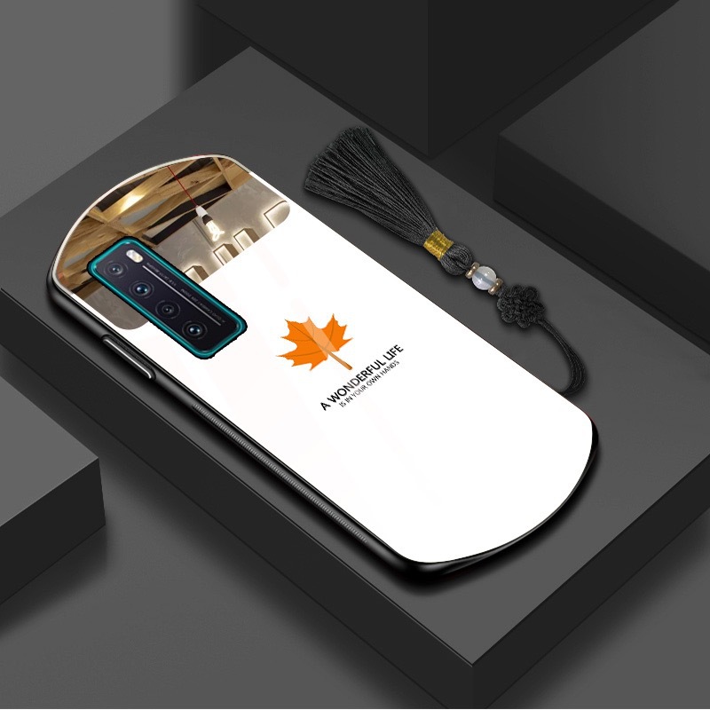 Πολυτελής οβάλ γυάλινη θήκη με φύλλα σφενδάμου για iPhone