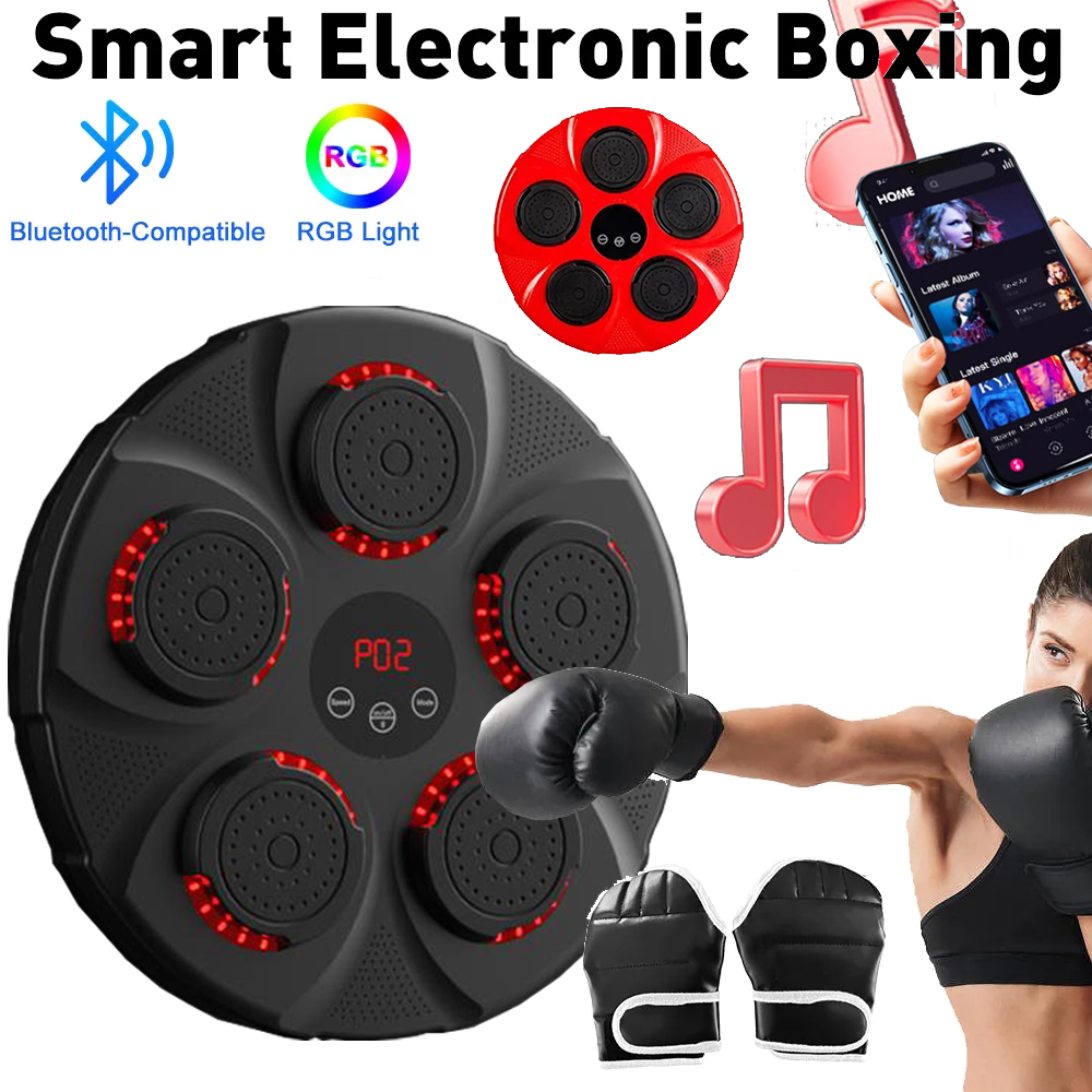 Smart Wall Mounted Music Boxing Machine,Electronic Music Boxing Machine W/  Stand, USB Charging Boxing Equipment W/ Bluetooth LED