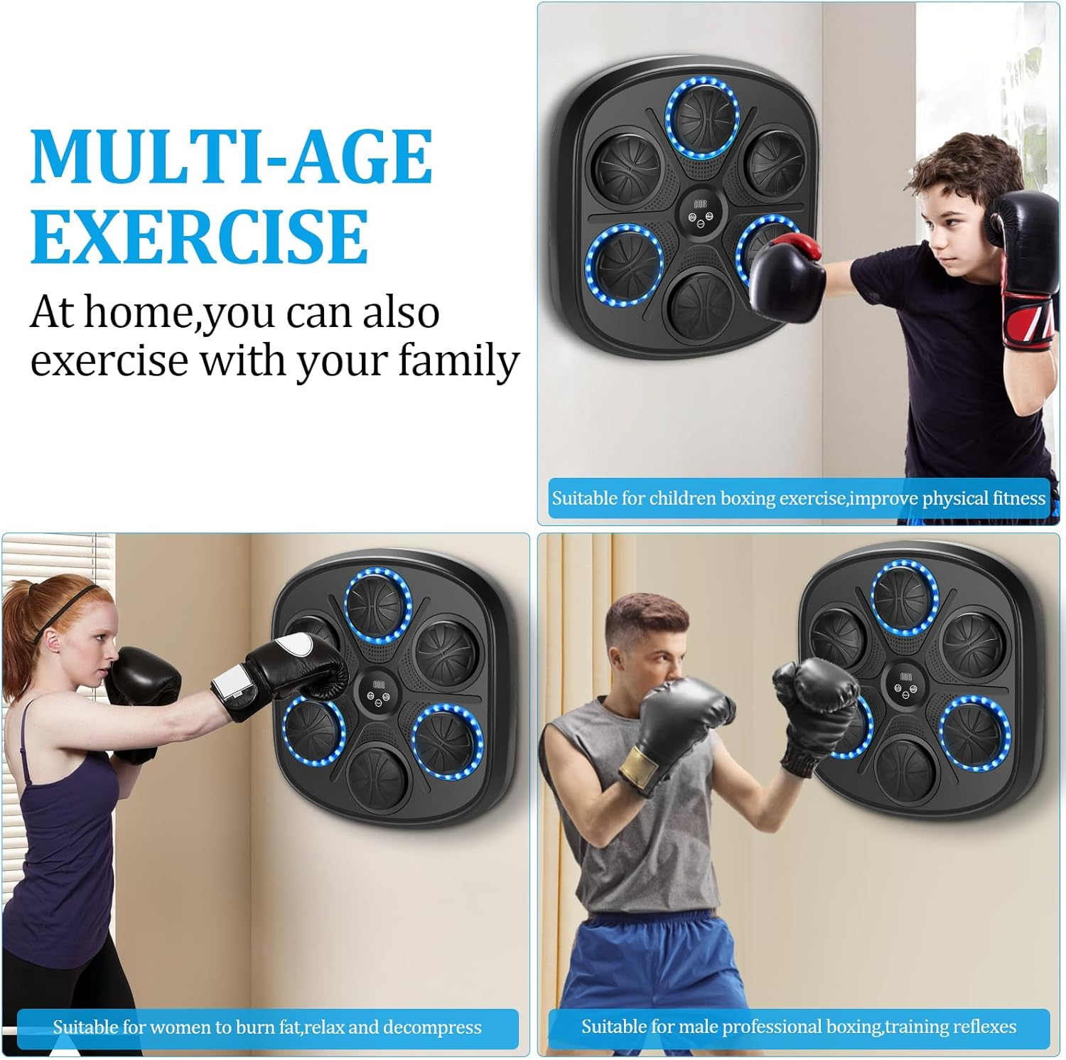 HoldBody Smart Music Boxing Machine Wall Target LED Lighted Sandbag Relaxing Reaction Training Target For Boxing Sports Agility Reaction