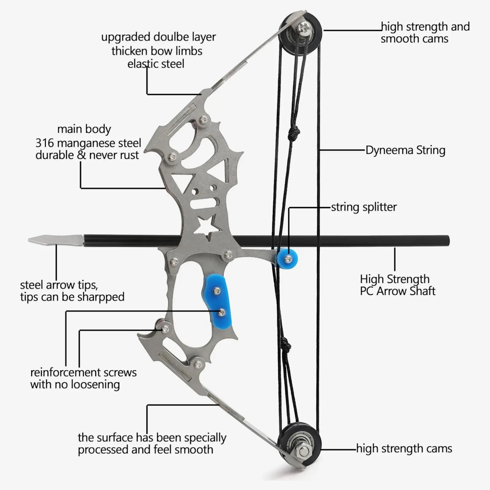 Sport-Partner Stainless Steel Unisex Mini Compound Bow and Arrows Set, Beginner Archery Practice Gear, Fun Holiday Gift Collectible Toy