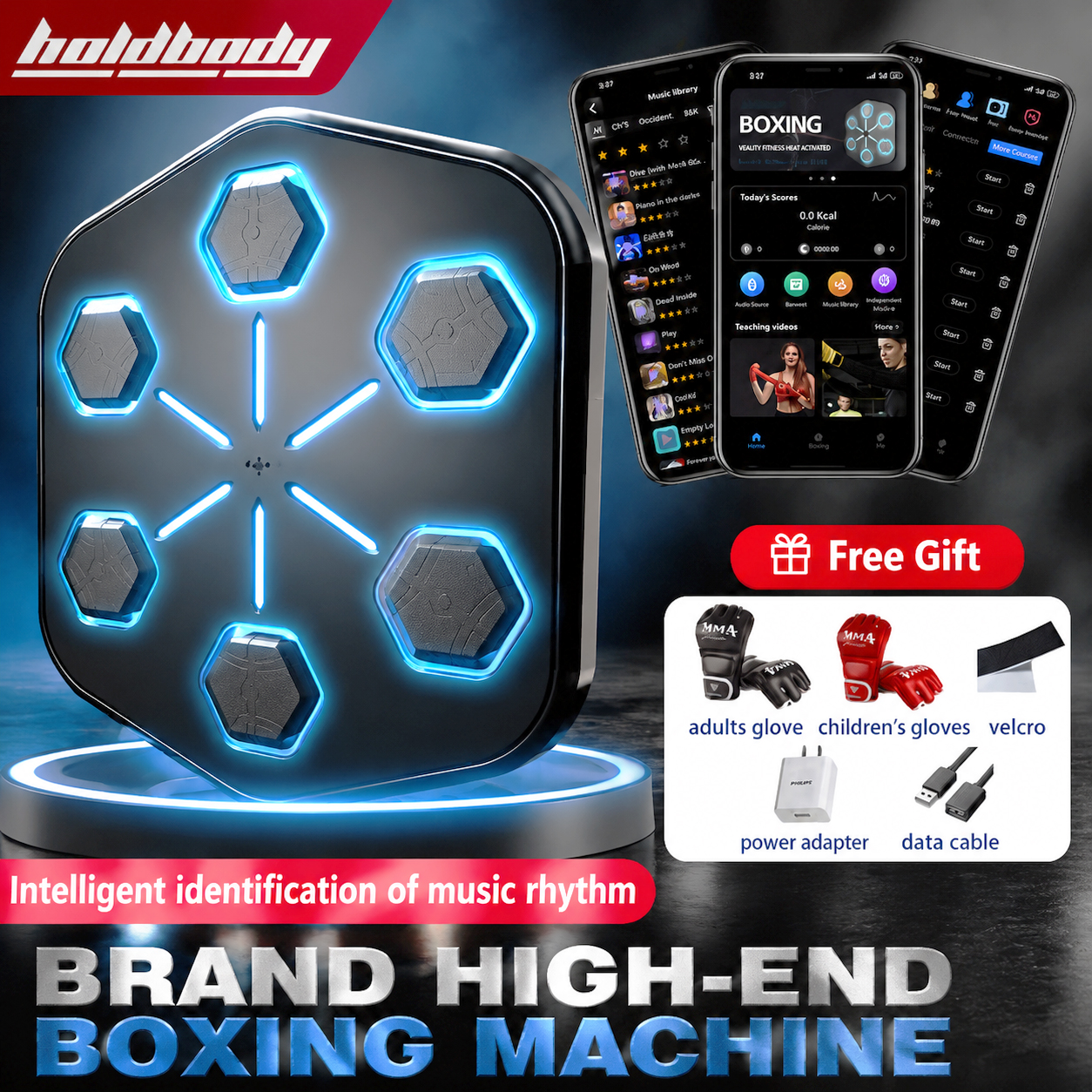 HoldBody high-end smart music boxing machine, independent APP intelligently recognizes music rhythm, wall-mounted home fitness equipment, professional fitness boxing training equipment,