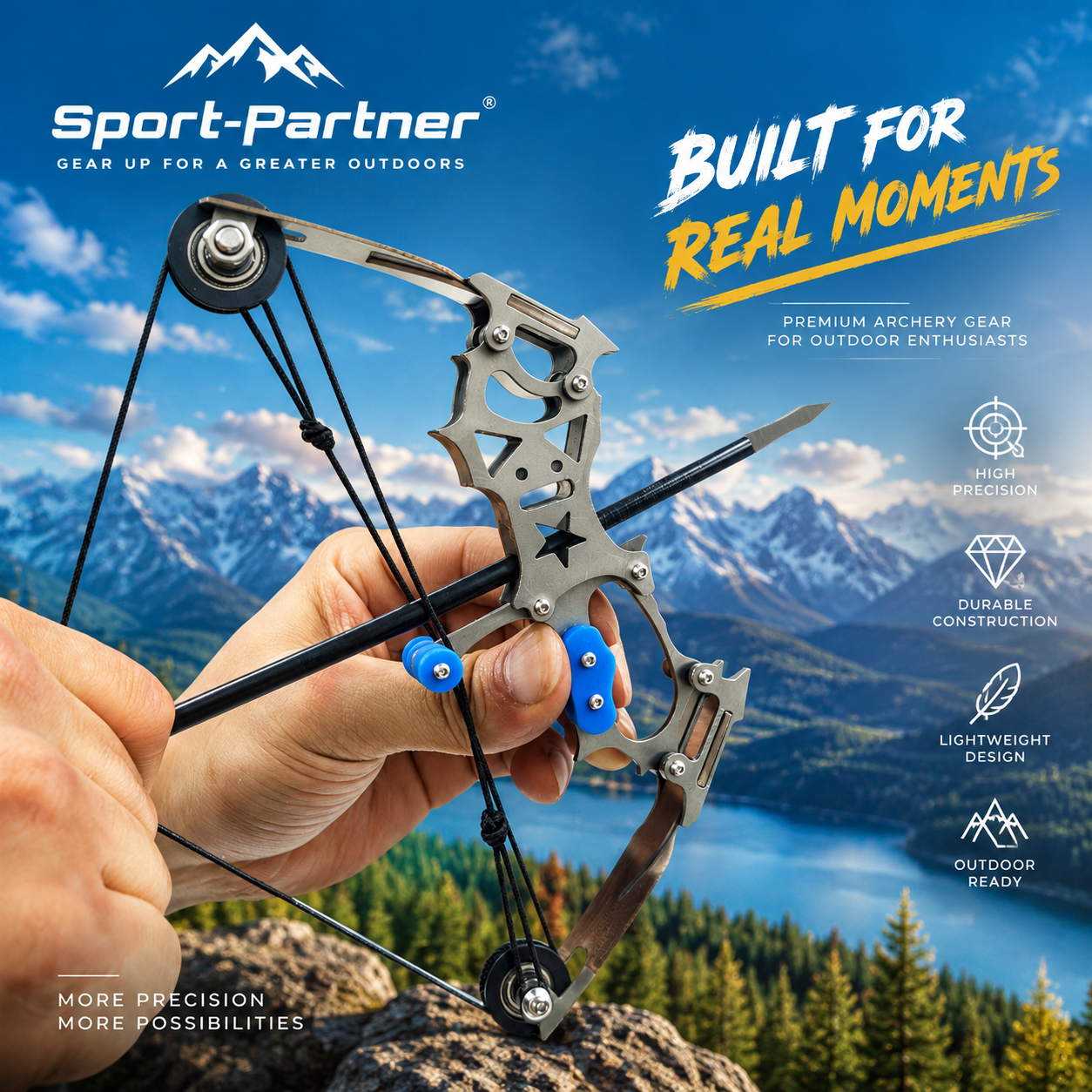 Sport-Partner Stainless Steel Unisex Mini Compound Bow and Arrows Set, Beginner Archery Practice Gear, Fun Holiday Gift Collectible Toy