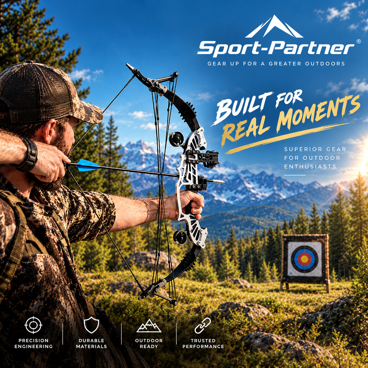 Sport-Partner Ambidextrous Compound Bow and Arrow Set with Bow Release Aid and 8 Feathered Arrows - Perfect for Beginner Target Practice & Best Holiday Gift， Adaptable Archery Hunting Release