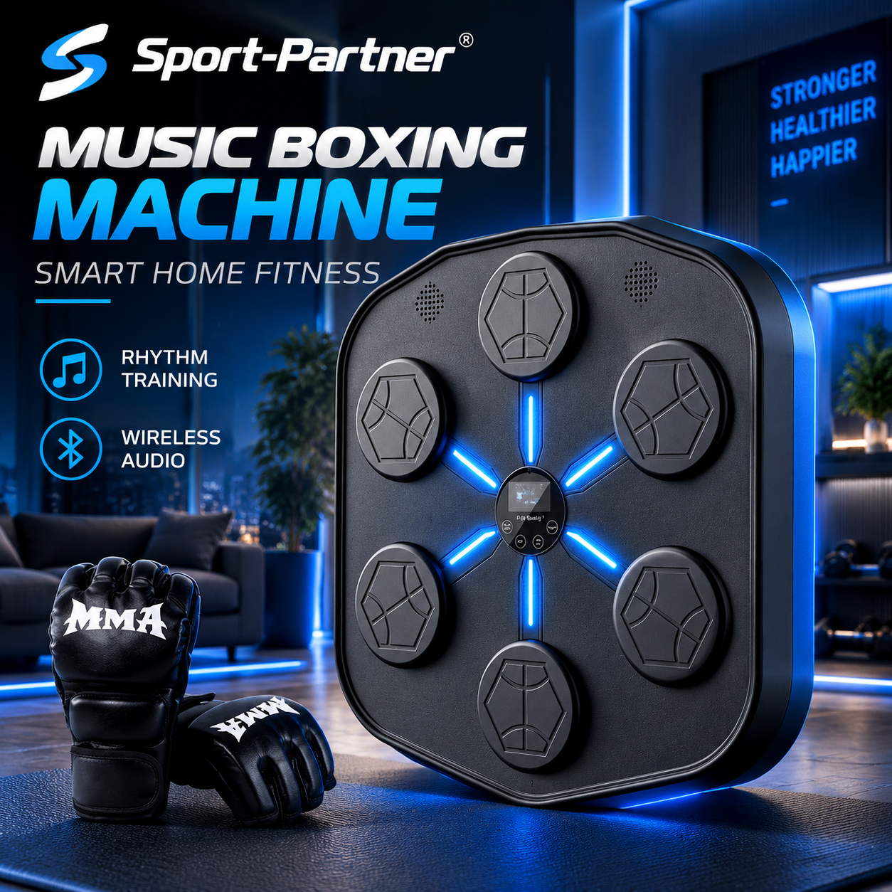 Sport-Partner Smart Music Boxing Machine Wall Target LED Lighted Sandbag Relaxing Reaction Training Target For Boxing Sports Agility Reaction