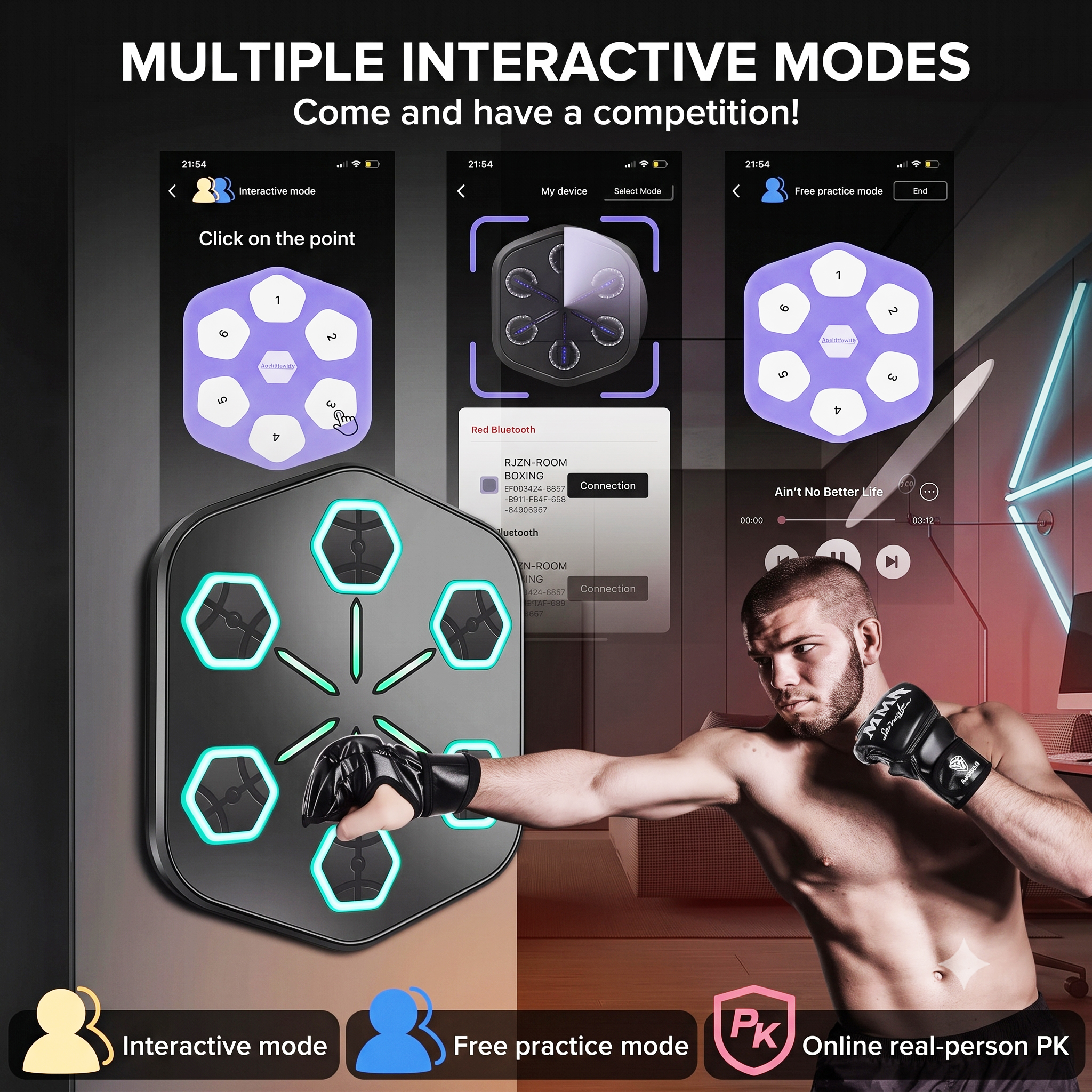 HoldBody high-end smart music boxing machine, independent APP intelligently recognizes music rhythm, wall-mounted home fitness equipment, professional fitness boxing training equipment,