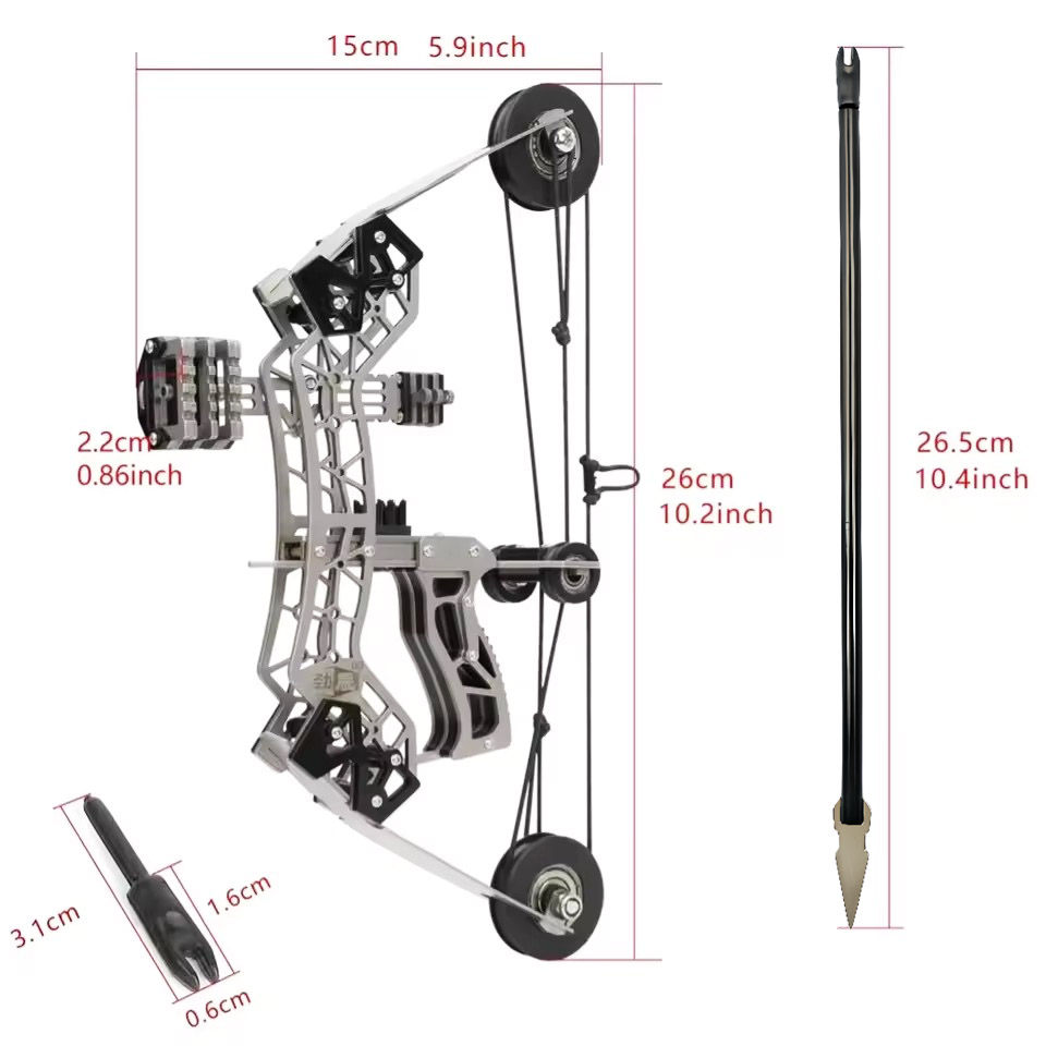 Sport-Partner Stainless Steel Mini Compound Bow and Arrow Toy Set with 8 Arrows, Compact Durable Archery Gear for Beginners’ Practice, Teen Boy Gift