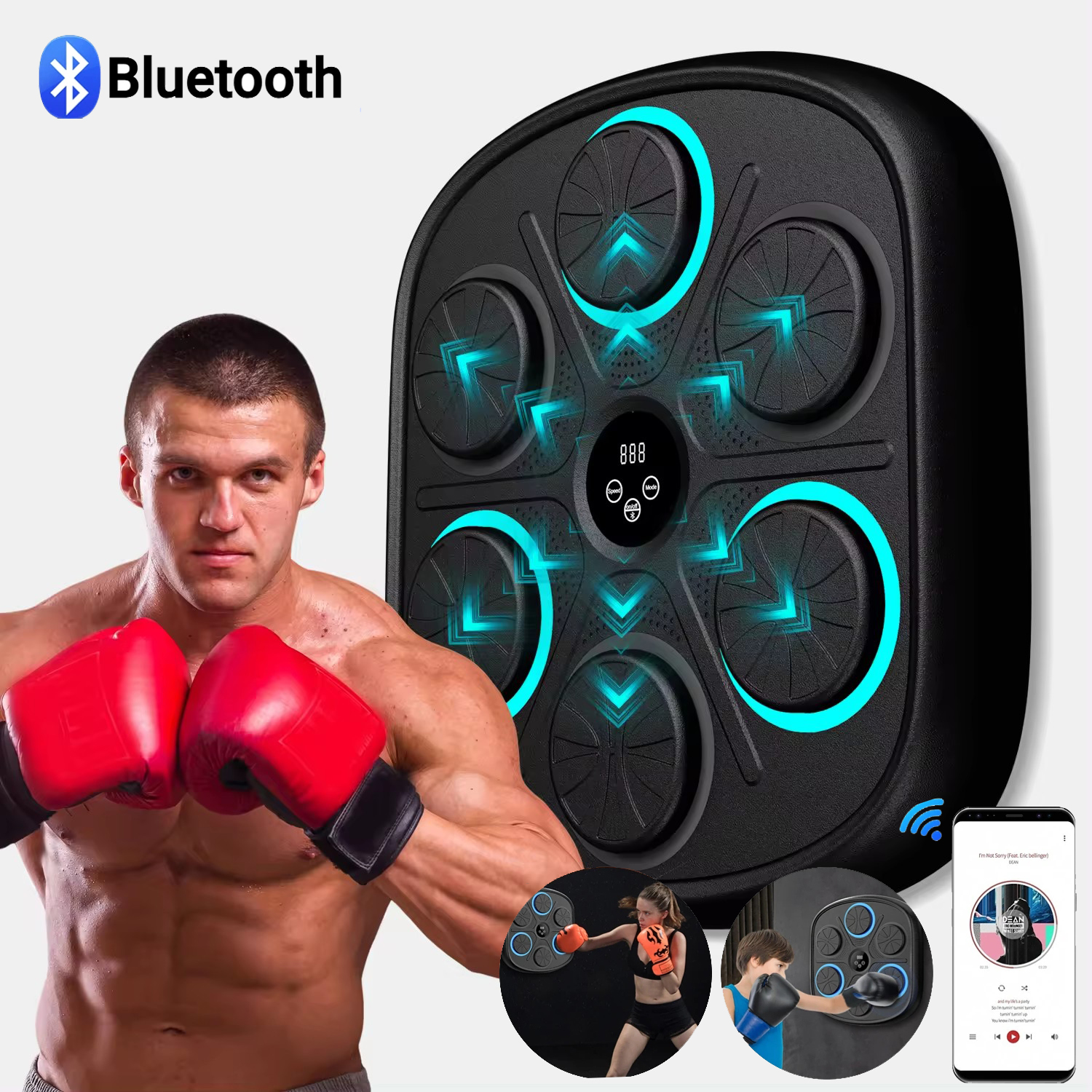 Boxing Reaction Target LED Light Punching Pad with Boxing Glove 2500MAH  Rechargeable Battery Bluetooth-Compatible for Kids Adult