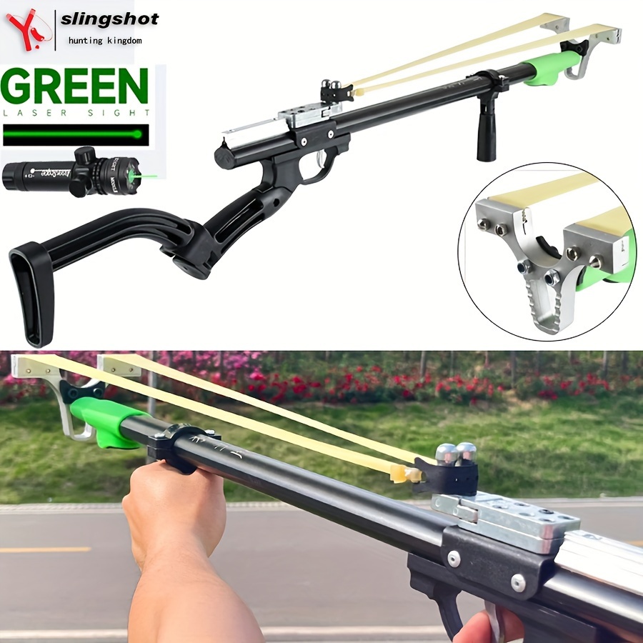 Green laser long rod retractable slingshot, accurate shooting, hunting
