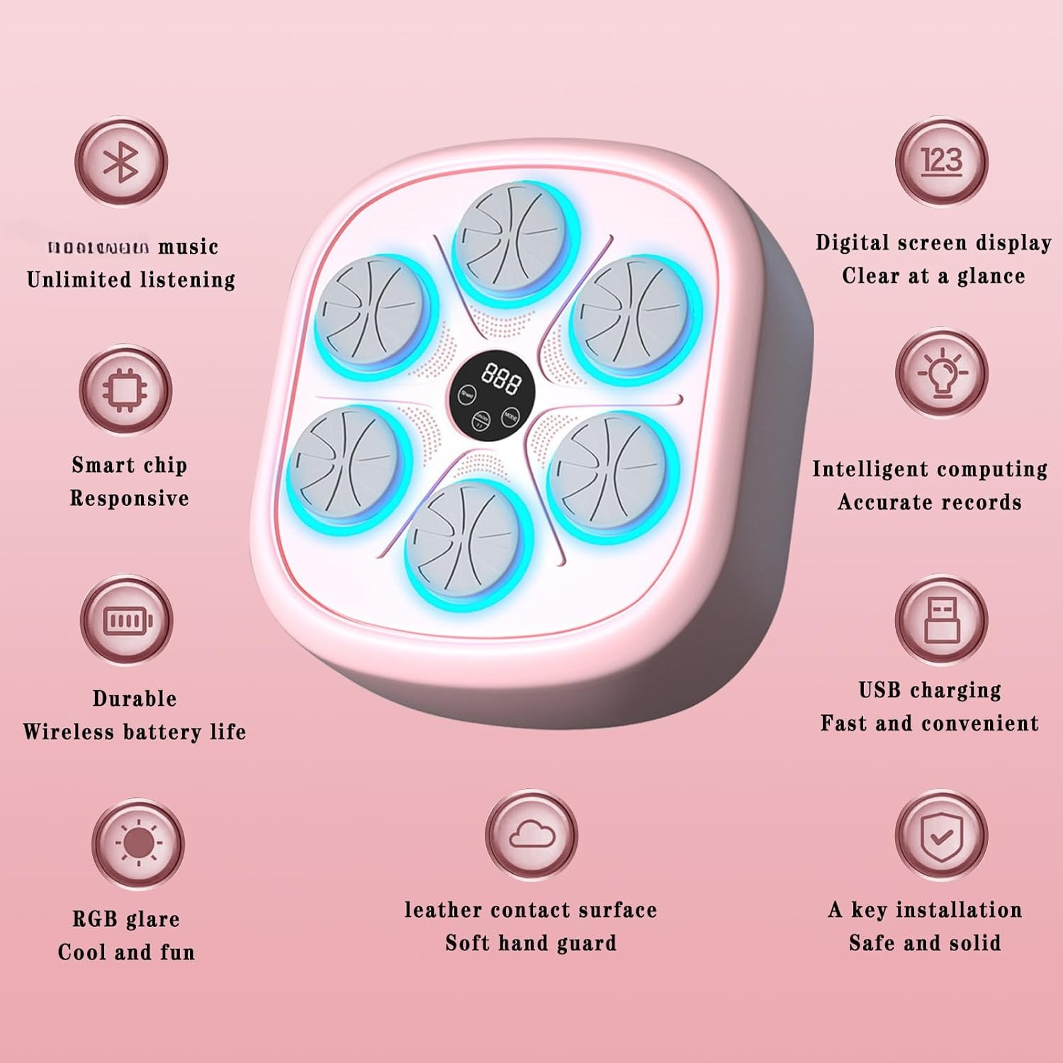 HoldBody Smart Music Boxing Machine Wall Target LED Lighted Sandbag Relaxing Reaction Training Target For Boxing Sports Agility Reaction