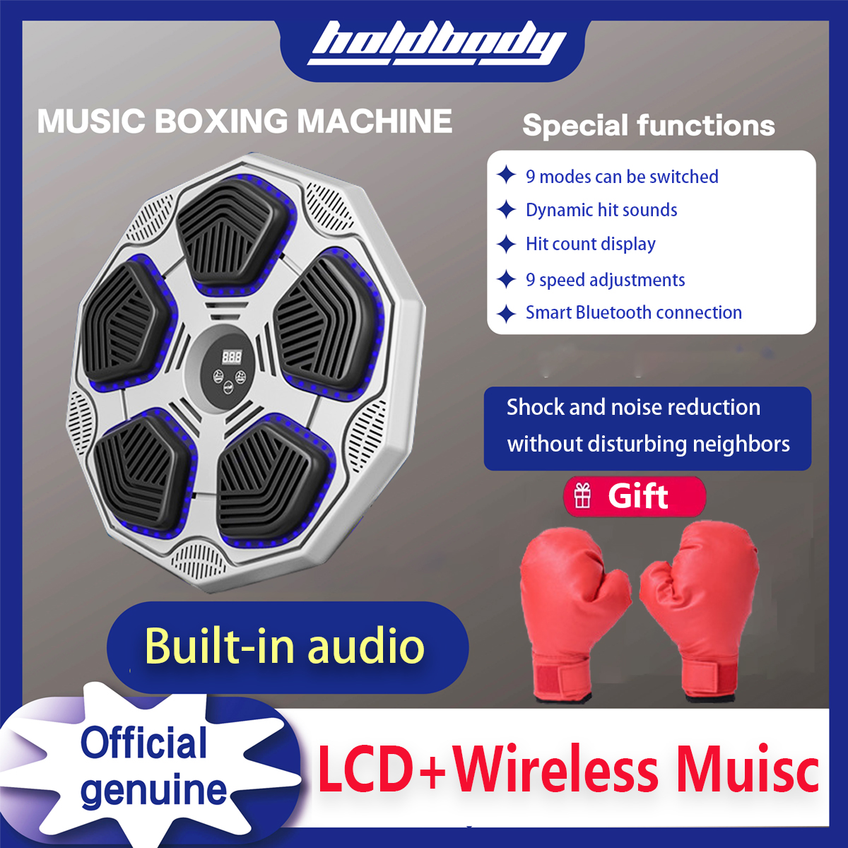 HoldBody Music Boxing Machine, Smart Bluetooth Boxing Trainer with Boxing Gloves, Boxing Wall Mount Machine for Adults Kids,Boxing Target Workout Equipment for Home, Office, Gym (Upgrade)