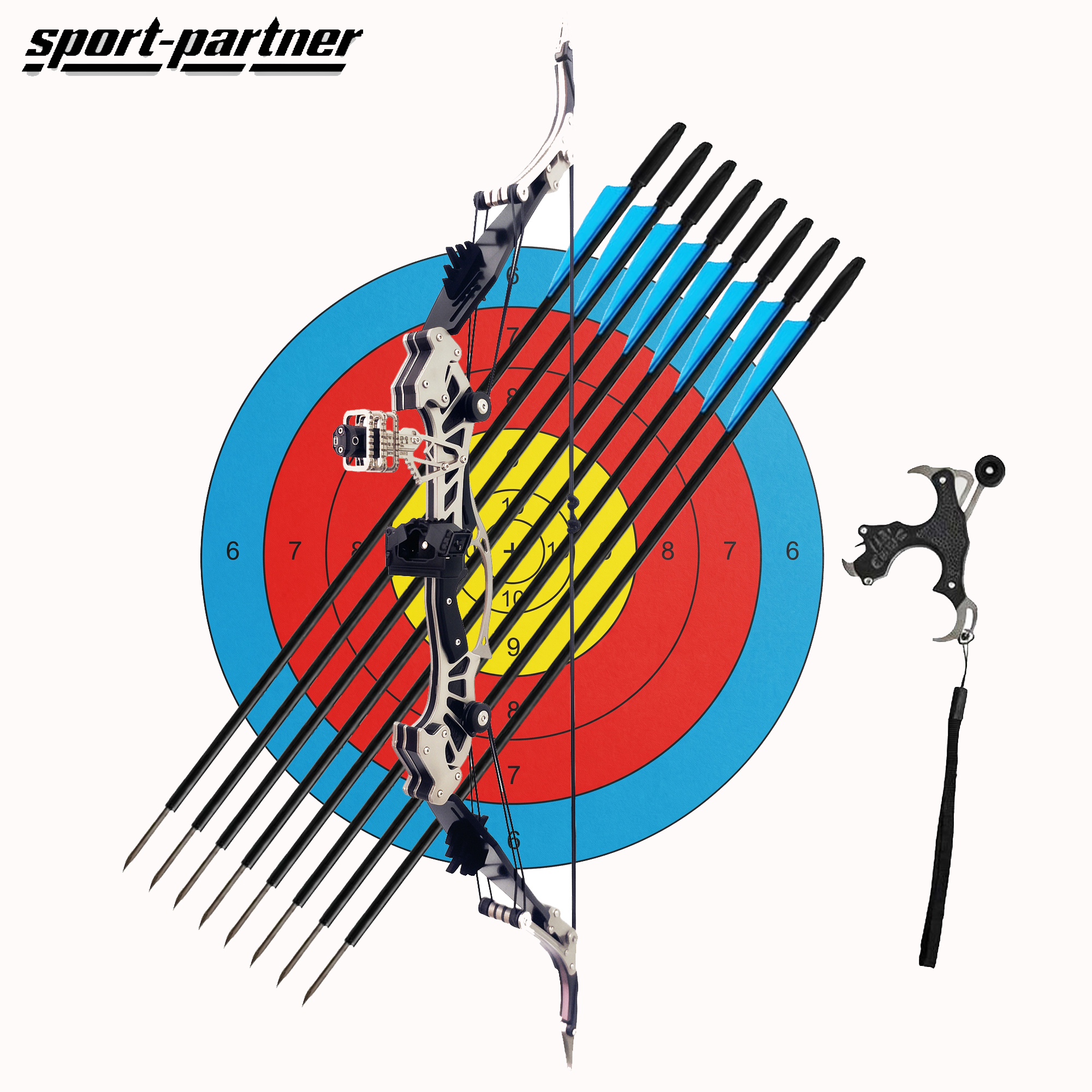 Sport-Partner Ambidextrous Compound Bow and Arrow Set with Bow Release Aid and 8 Feathered Arrows - Perfect for Beginner Target Practice & Best Holiday Gift， Adaptable Archery Hunting Release