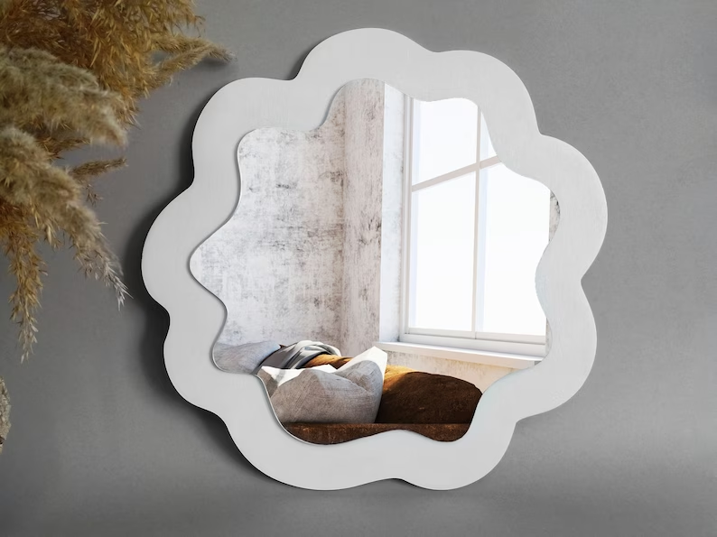 blob mirrors - Snow white round wavy mirror for wall【BUY 2 FREE SHIPPING】