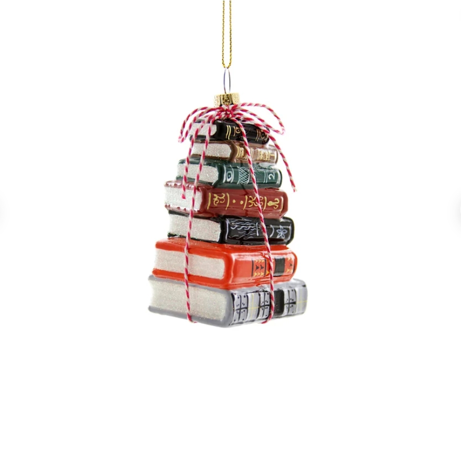 Stacked Tomes Glass Ornament