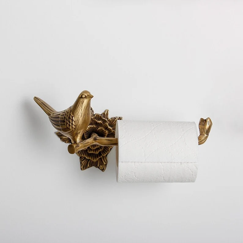Brass Tissue Holder - Bird Figurine Hanging - Animal Vintage Home Decor
