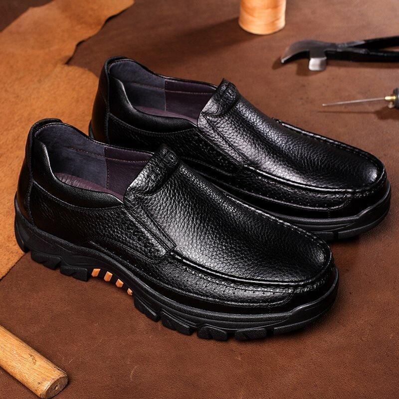 Men's Cow Leather Waterproof Comfy Non Slip Soft Slip On Casual Shoes
