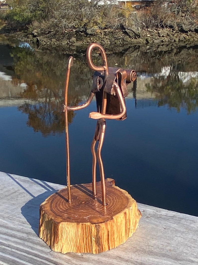 Copper Art Figurine of a Hiker