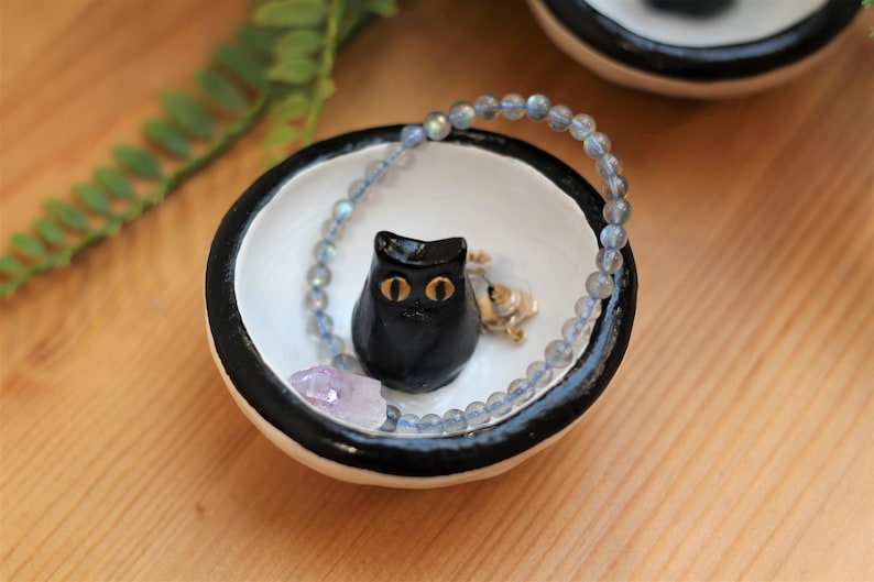 Lucky Black Cat Handmade Ceramic Decorative Trinket Bowl Dish image 3