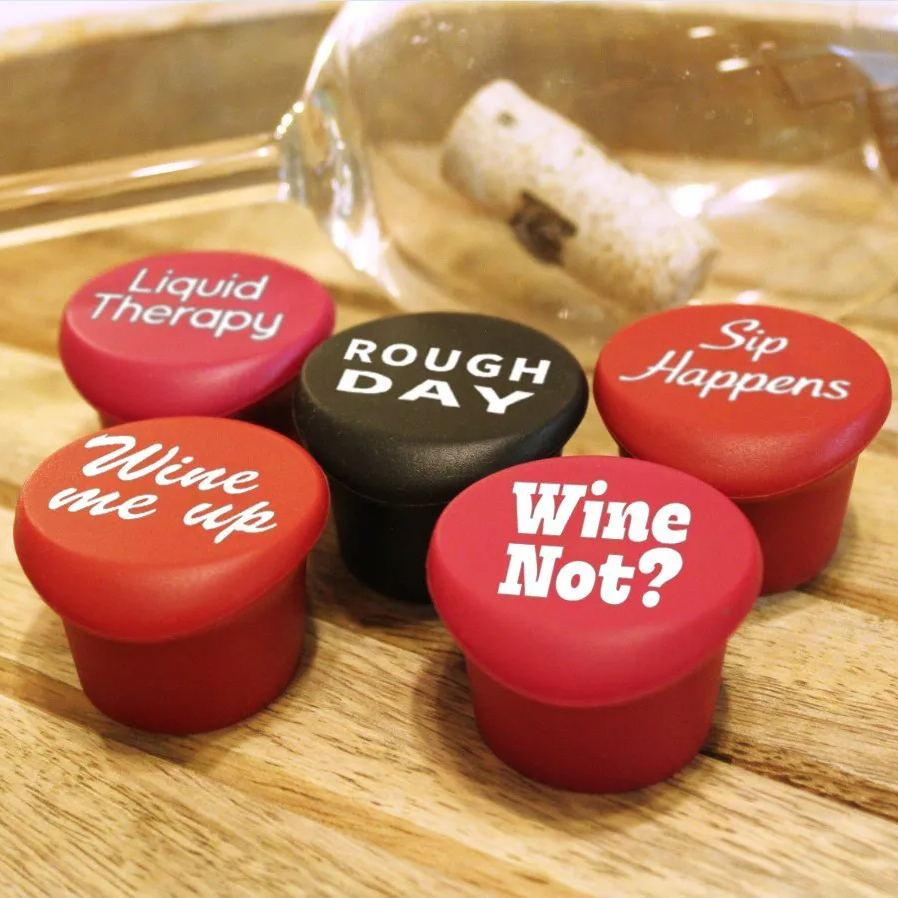 Set of 5 Funny Silicone Wine Bottle Stopper