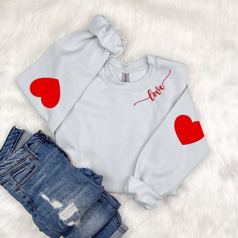 Long Sleeve Sweatershirt with Heart Elbow Patch(BUY TWO FREE SHIPPING&SAVE MORE)
