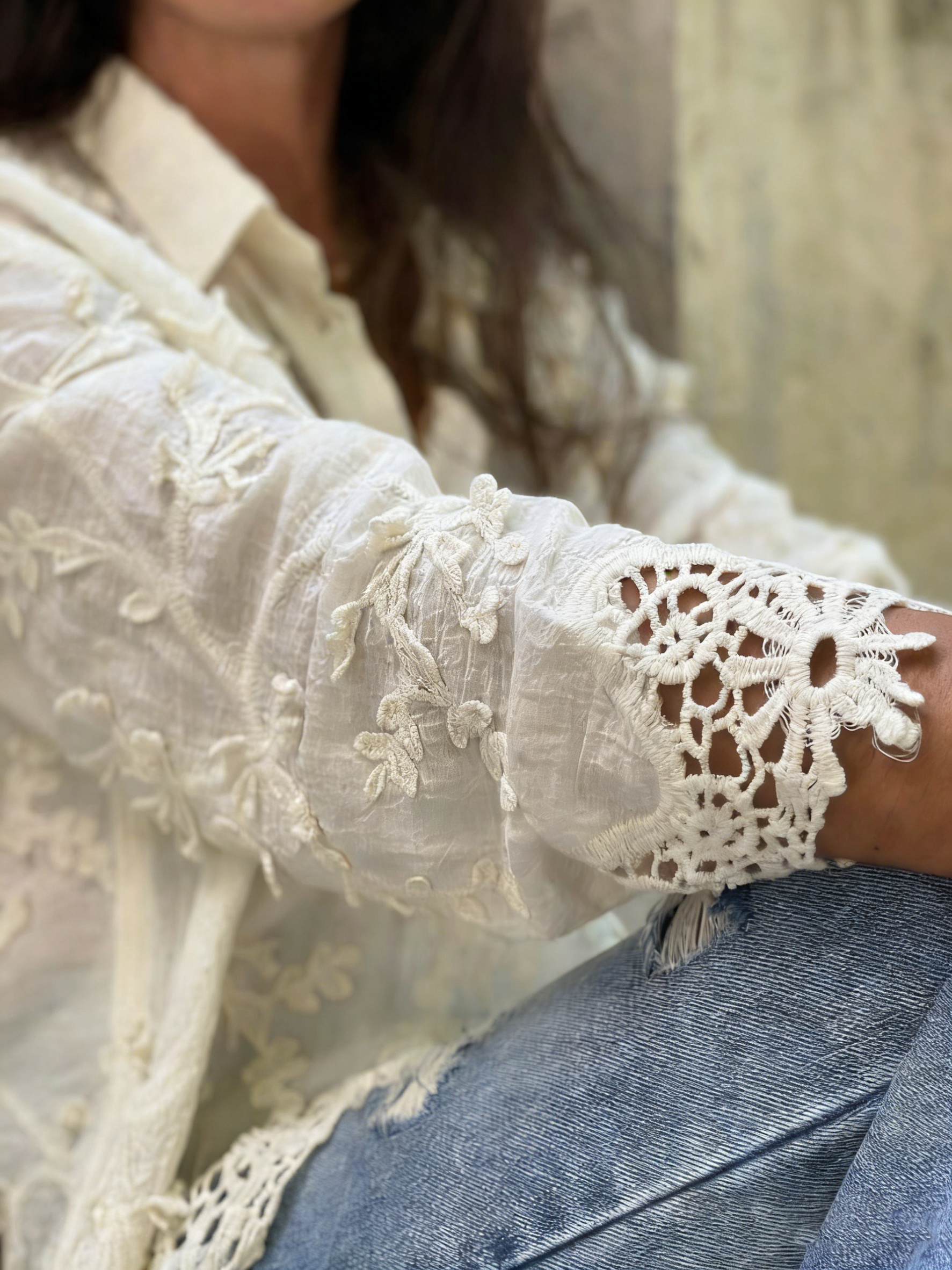 Cotton and linen collared 3D embroidered shirt（BUY 2 FREE SHIPPING)