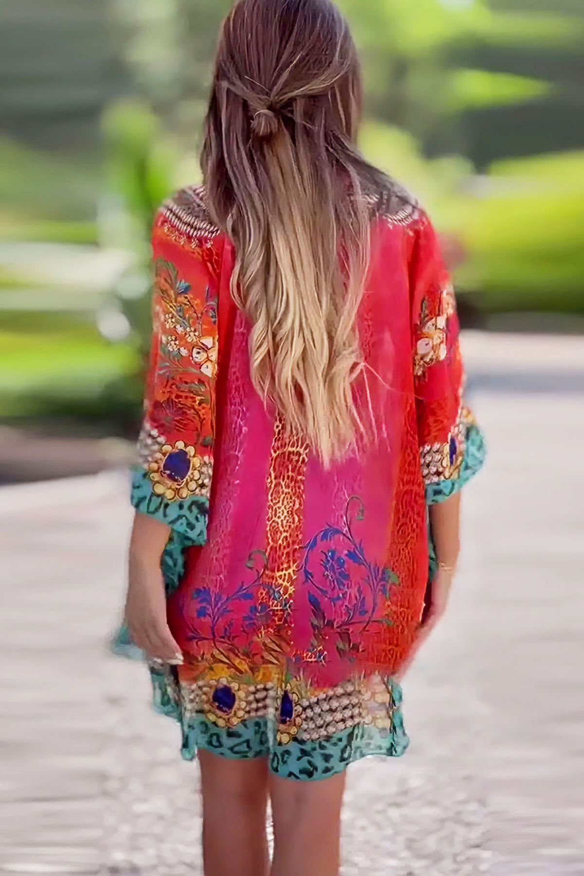 V-neck bohemian style printed loose-fitting cardigan top(BUY 2 FREE SHIPPING)