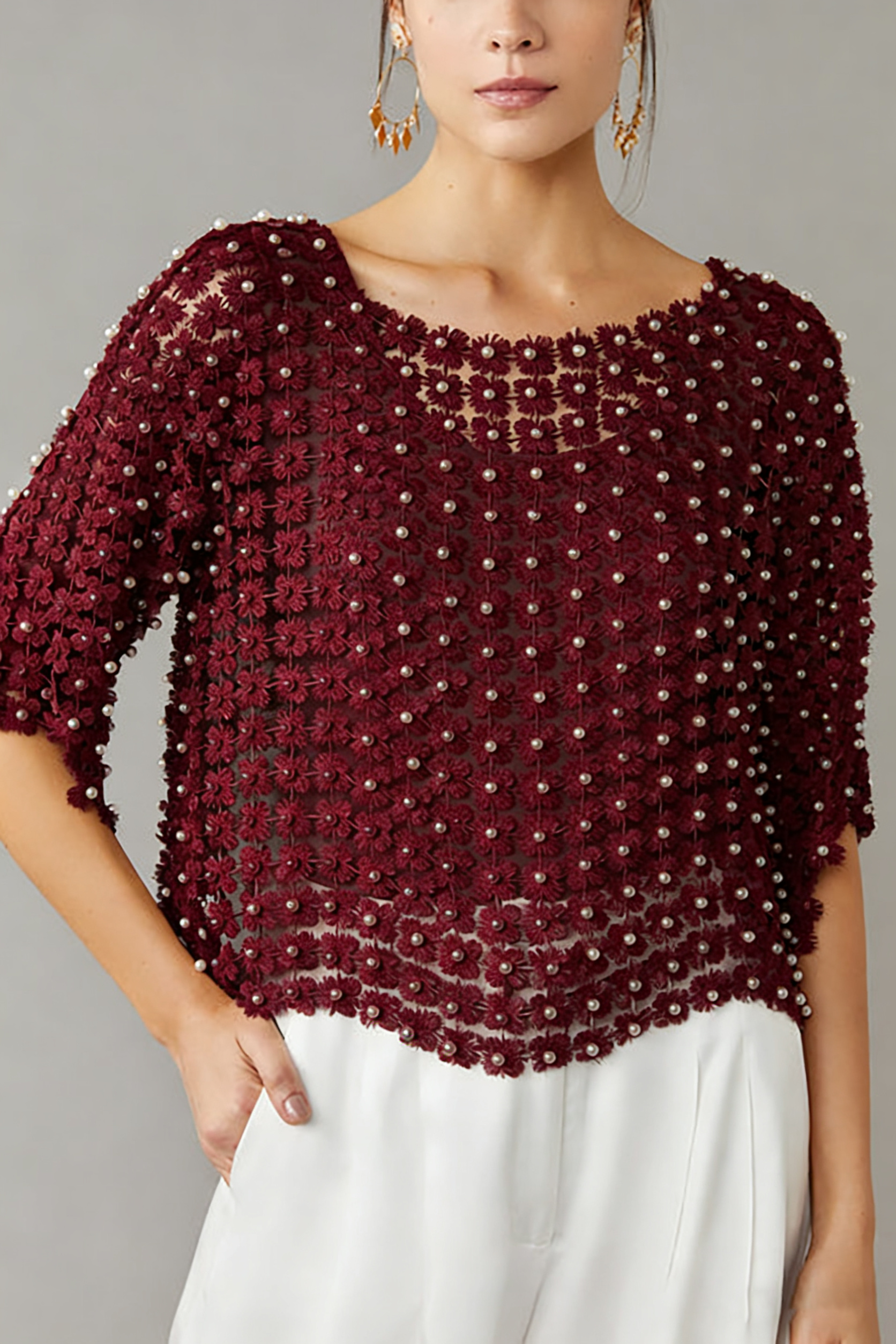 Pearl Detail Crochet Top