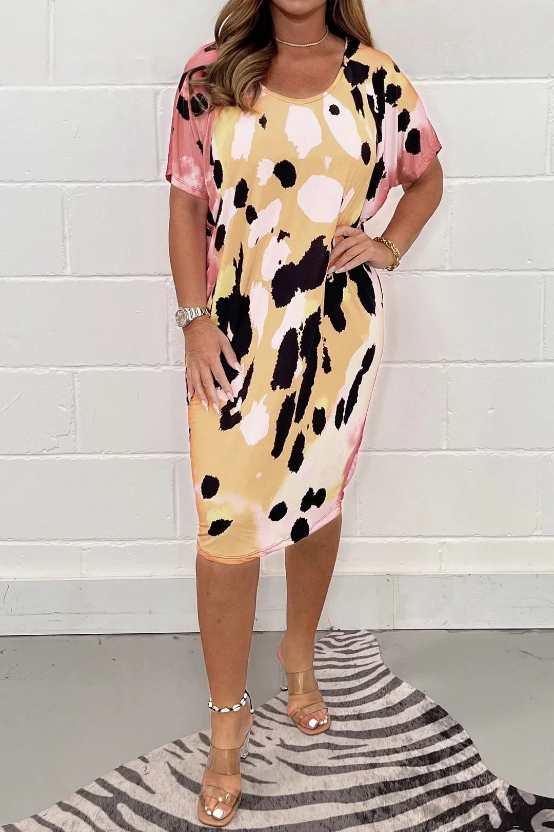 Women's printed round-neck multi-colored dress（buy 2 free shipping）