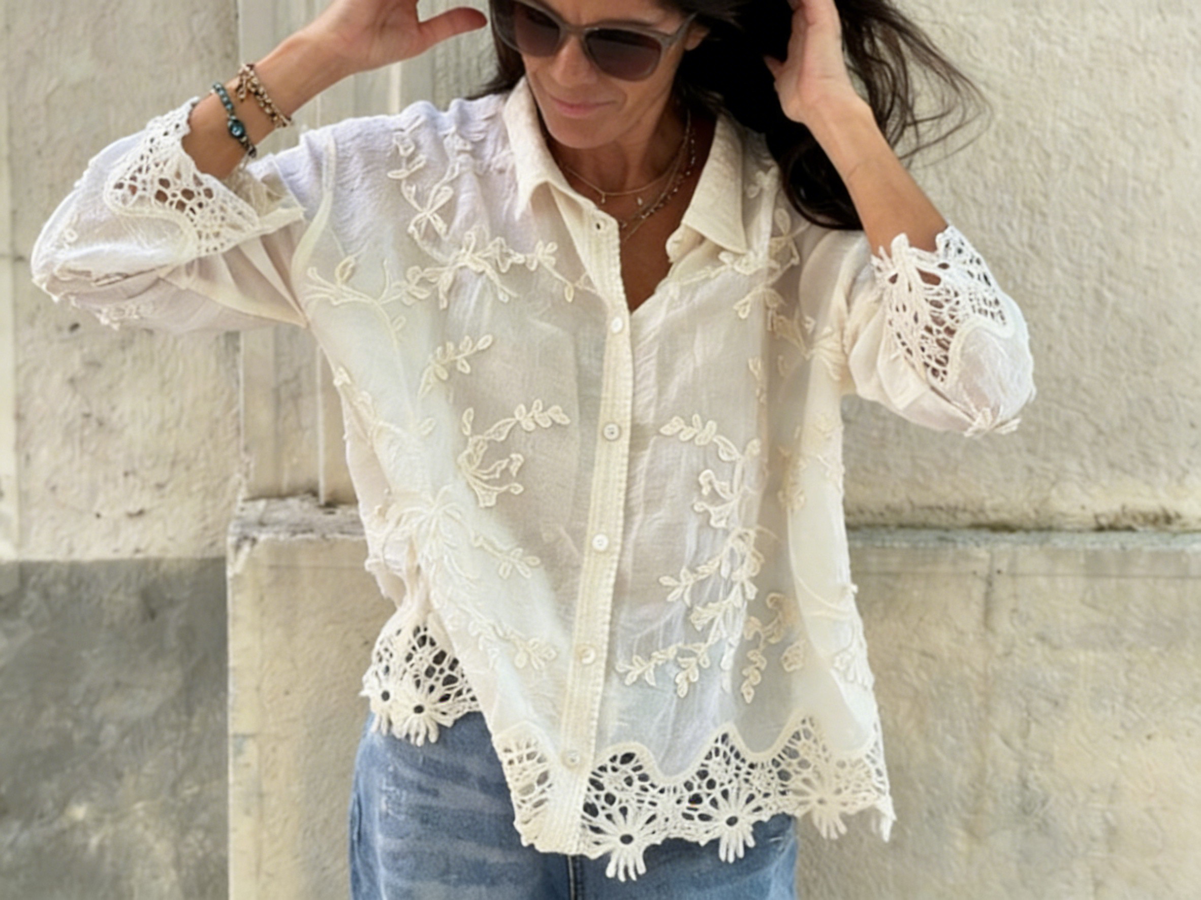 Cotton and linen collared 3D embroidered shirt（BUY 2 FREE SHIPPING)