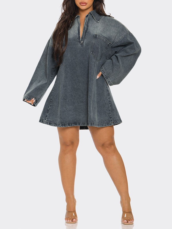 Front Zipper Denim Mini Dress