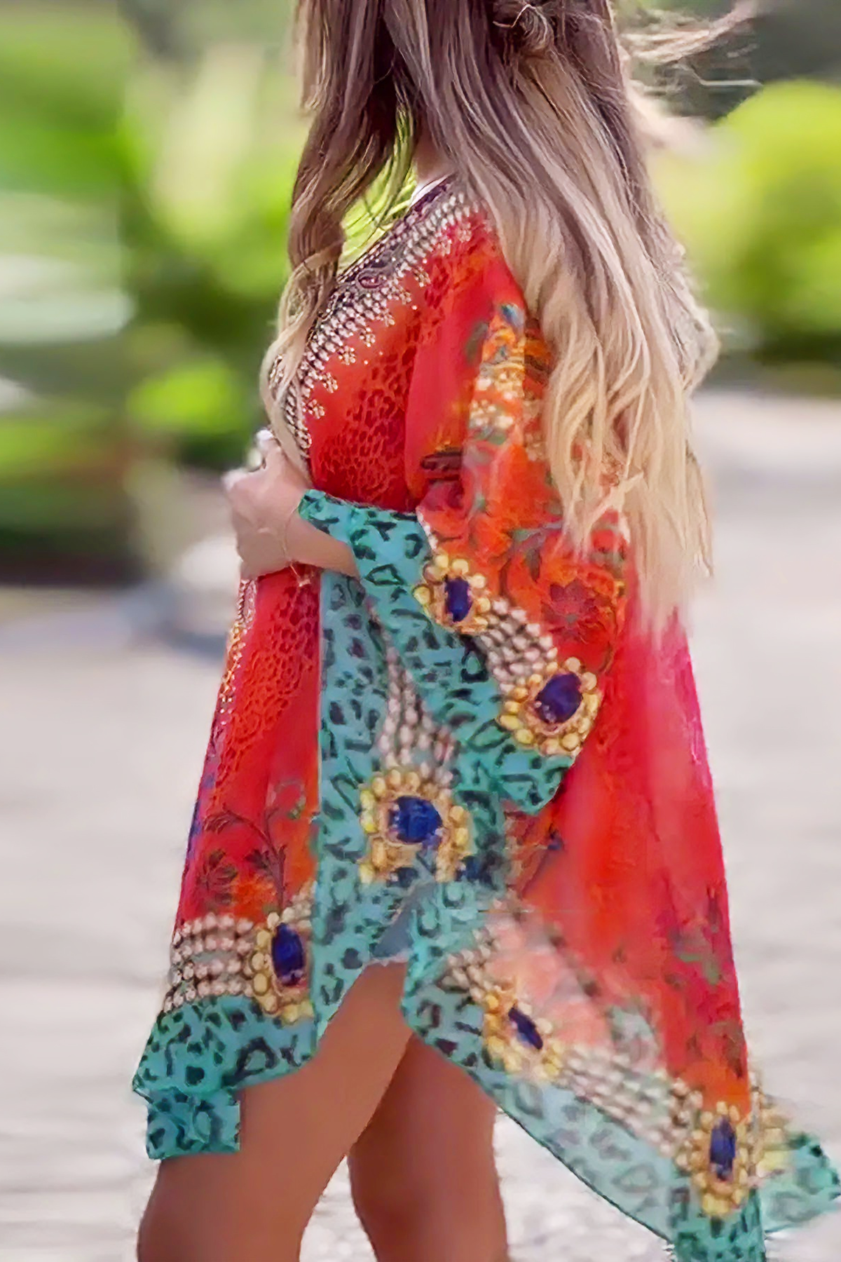 V-neck bohemian style printed loose-fitting cardigan top(BUY 2 FREE SHIPPING)