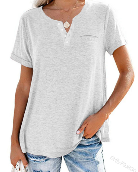 🔥🔥🔥🔥Women's V-Neck Button Down Short Sleeve T-Shirt