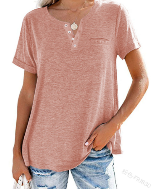 🔥🔥🔥🔥Women's V-Neck Button Down Short Sleeve T-Shirt