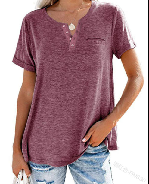 🔥🔥🔥🔥Women's V-Neck Button Down Short Sleeve T-Shirt