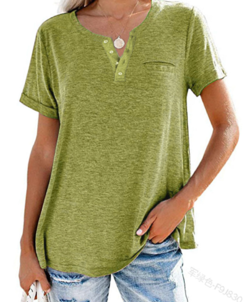 🔥🔥🔥🔥Women's V-Neck Button Down Short Sleeve T-Shirt