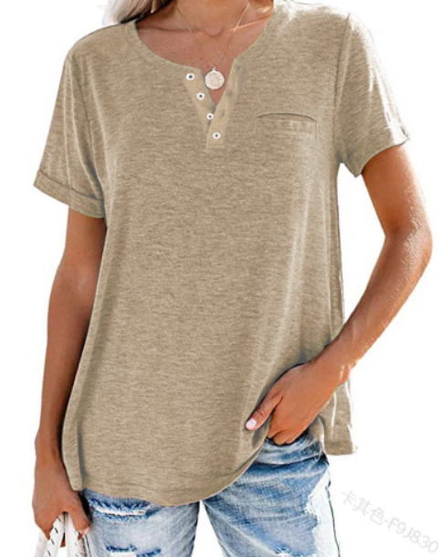 🔥🔥🔥🔥Women's V-Neck Button Down Short Sleeve T-Shirt